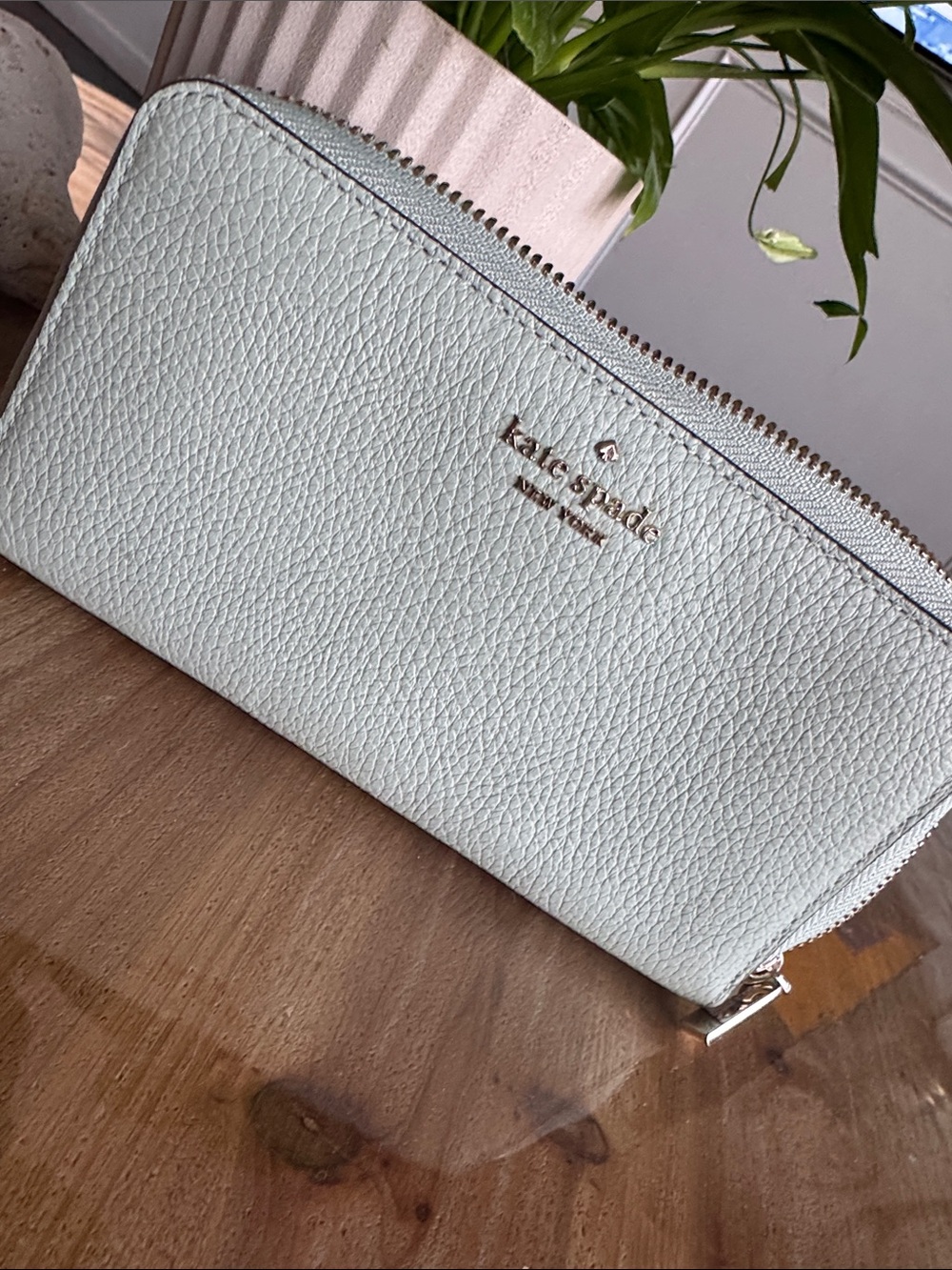 kate spade Zip Around Pebbled Leather Wallet - Mint